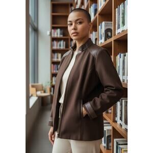 VTG Bradley Bayou Women's 3X Brown Wool Cashmere Blend Leather Trim Cuff Jacket